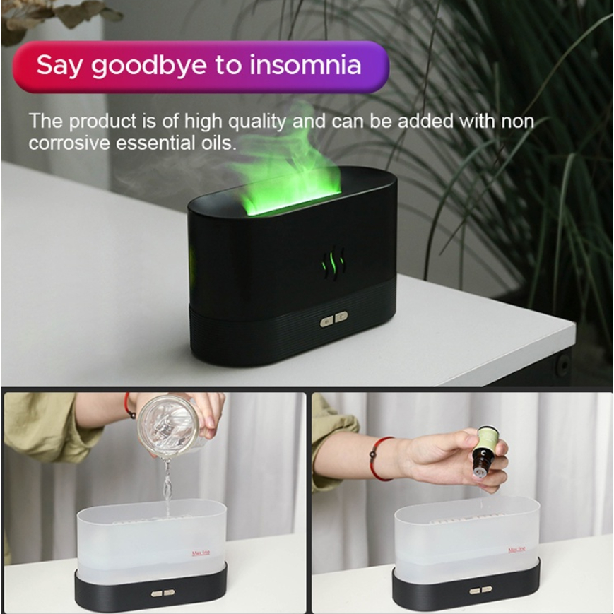 Humidifier Diffuser USB Simulasi 7 Warna Api Ultrasonic Air Humidifier Sleep Atomizer 180ML/Tanpa Air dengan Fungsi Auto Shutoff