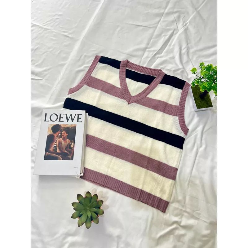 Geysha vest knit rompi rajut motif stripe