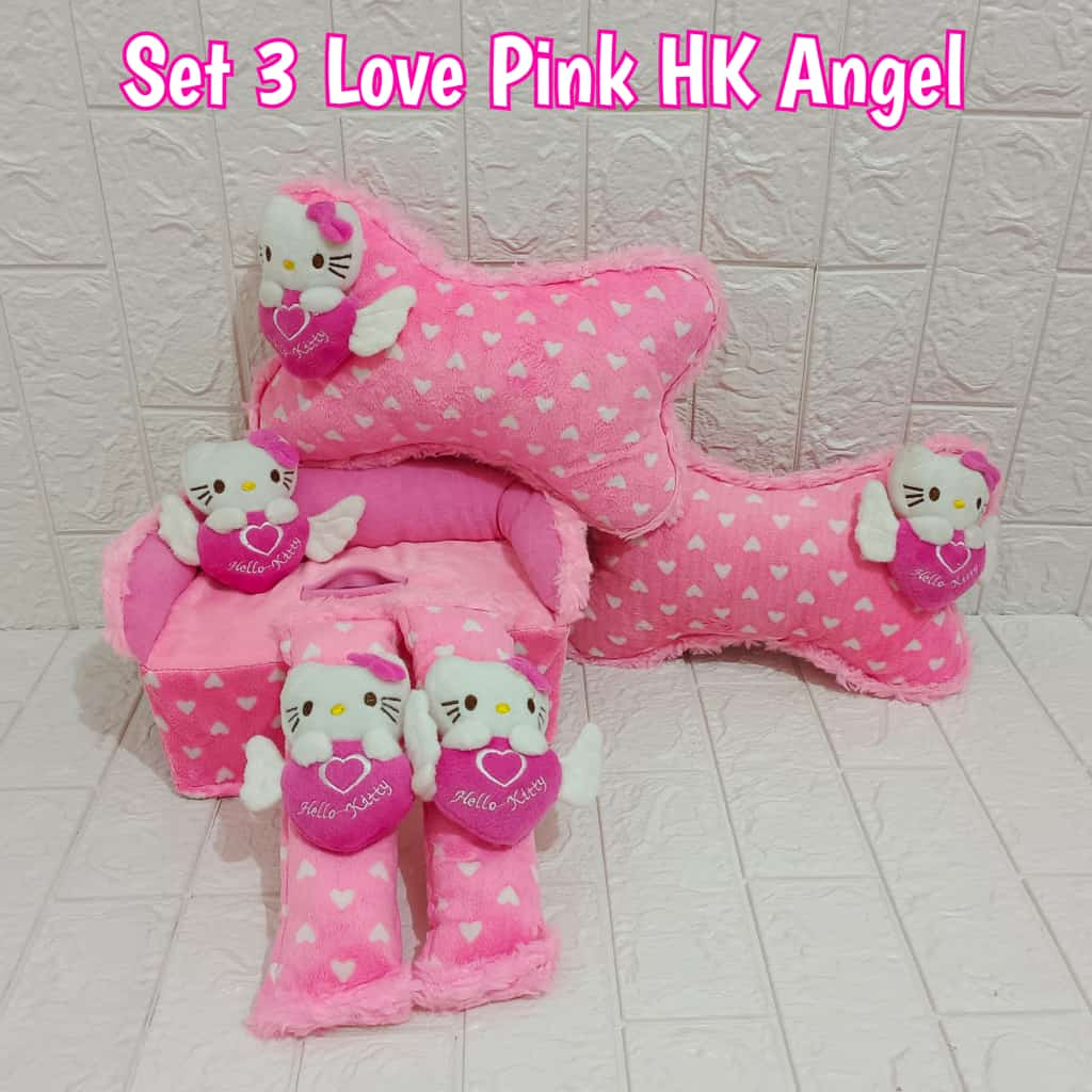 Bantal mobil Sandaran Pengaman Kepala - Penyangga Leher Set 3 Hellokitty Angel Love Pink