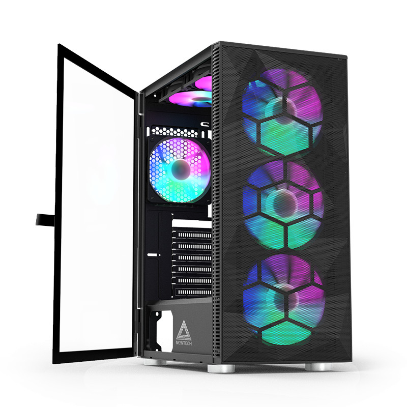 Case MONTECH X3 MESH BLACK / WHITE ATX | 6X FAN FRGB Tempered Glass