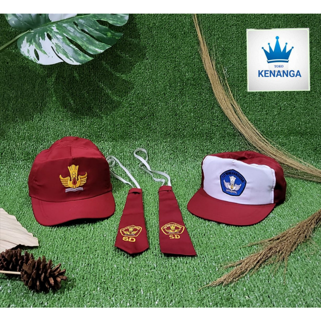 Topi dan dasi SD MI merah merah dan merah putih topi sekolah anak SD  dan dasi SD laki laki dan pere