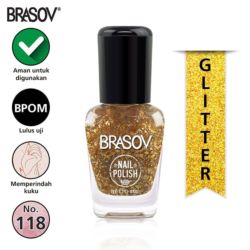 [BLACK | GLITTER EMAS PERAK | NUDE ABU] [BPOM] BRASOV KUTEK NAIL POLISH WARNA HITAM | NUDE ABU | GLITTER EMAS | GLITTER PERAK 8ML