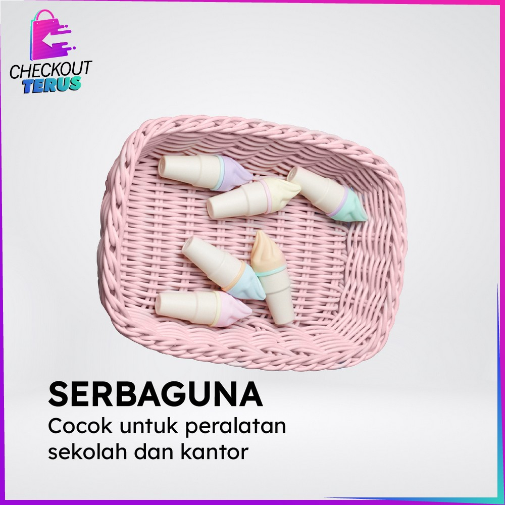 CT A57 Highlighter Pen Es Krim Cone Monas Unik 6IN1 Free Pouch Stationery Alat Tulis Kantor Penanda Berwarna Spidol Highlighter Ice Cream Cone