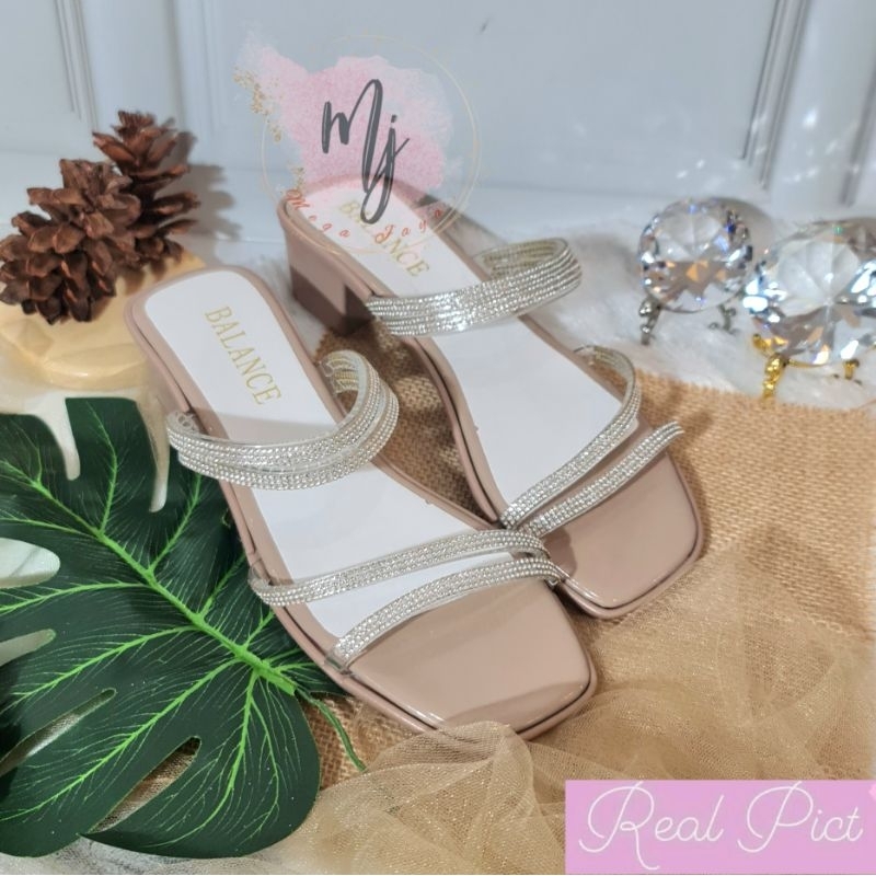 Sandal Hak Selop Glitter  wanita Import Terbaru 4 cm