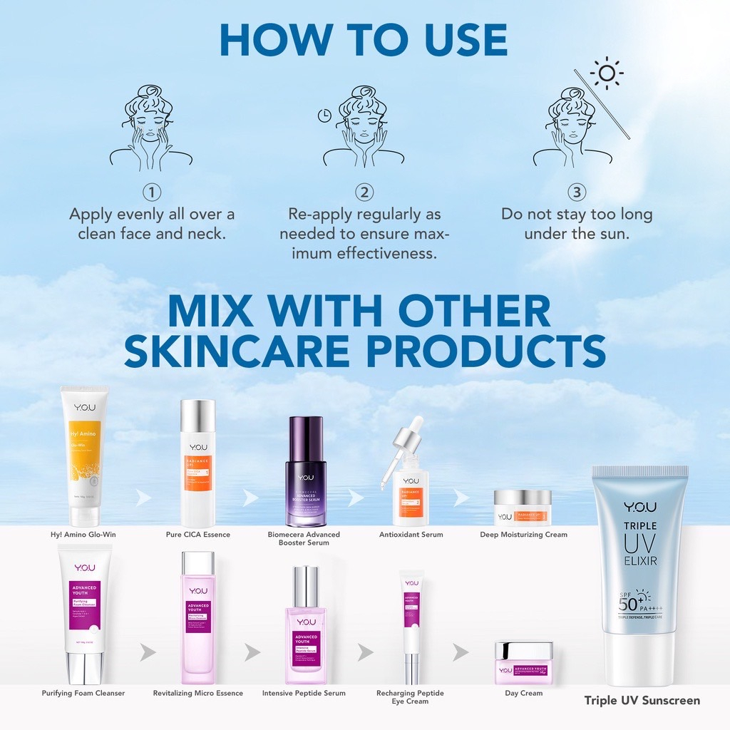 YOU Triple UV Elixir Sunscreen Gel SPF 50+ PA++++ / YOU Tone Up UV Elixir Hyaluronic Acid SPF 50+ PA++++ Sunscreen