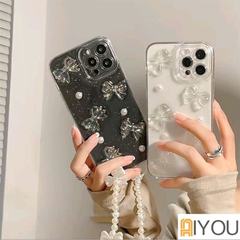 3D Phone Case Bening Glitter Transparant Mutiara Pita Lucu Case For Iphone