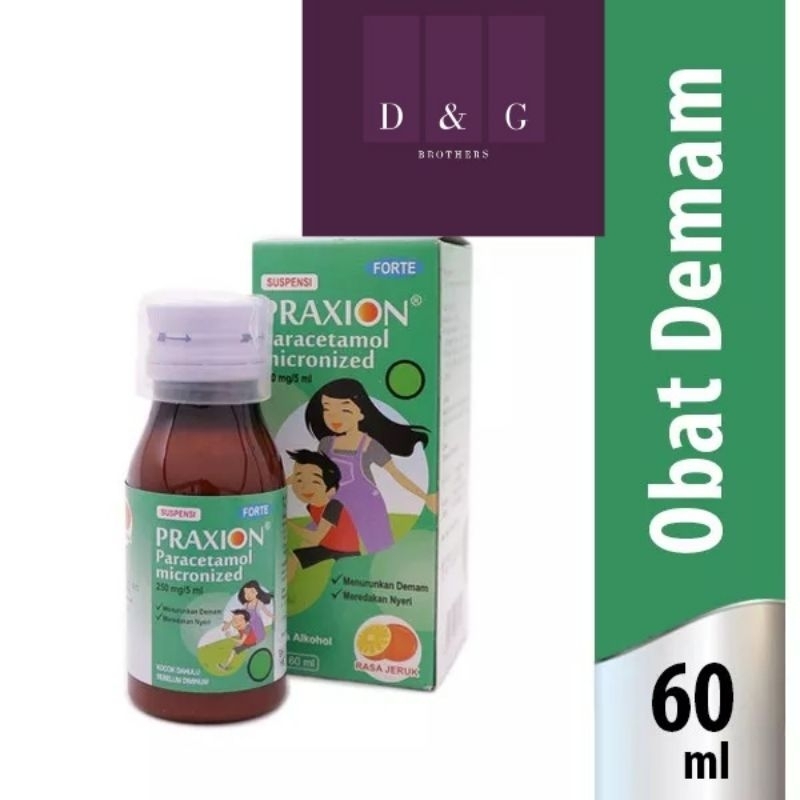 praxion sirup forte paracetamol Jeruk 250mg/ml 60ml meredakan demam dan nyeri