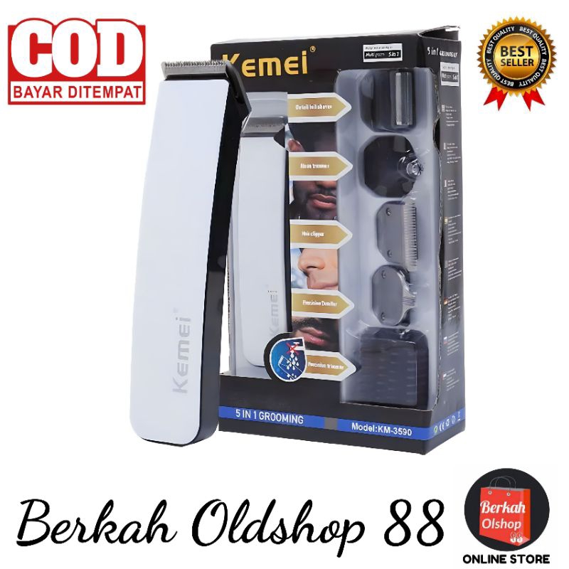 Original Kemei 3590  5 in 1 Hair Clipper Alat Mesin Cukur Potong Ukir Rambut Kumis Jenggot Jambang KM3590 KM-3590