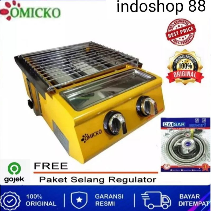 PROMO MURAH Panggangan sosis, ayam, sate, daging BBQ 2 tungku OMICKO gas roaster / kompor pemanggang