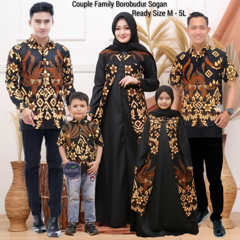 COUPLE FAMILY ELIZIA TOYOBO BOROBUDUR SOGAN  HITAM EMAS GOLD KUNING BATIK KATUN PRIMA SUPER HALUS HAJI SLAMET DEWASA DAN ANAK KEMEJA HEM SIZE M L XL XXL 3L 4L 5L JUMBO BIGSIZE BESAR LD 140cm BUSUI FRIENDLY KOPEL KELUARGA TERBARU MODERN MURAH