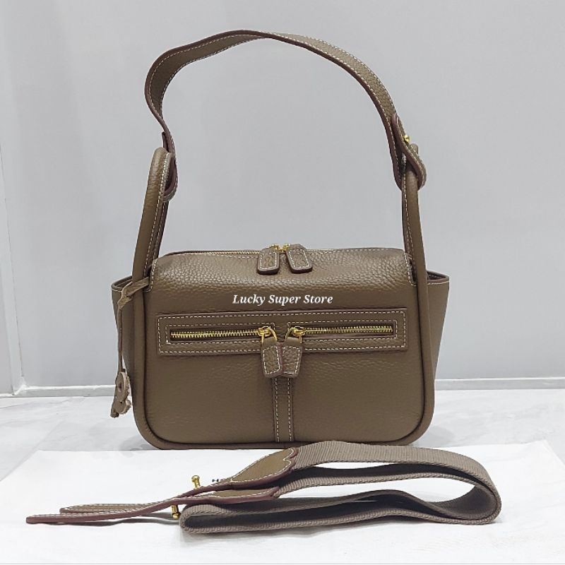 READY STOCK TAS LITTLE BUNNY ZIPPY 22 cm TAUPE GENUINE LEATHER