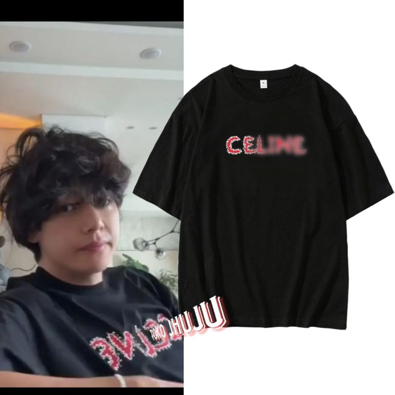 Kaos V Taehyung Bangtan Cllinne Merah Rhinestone