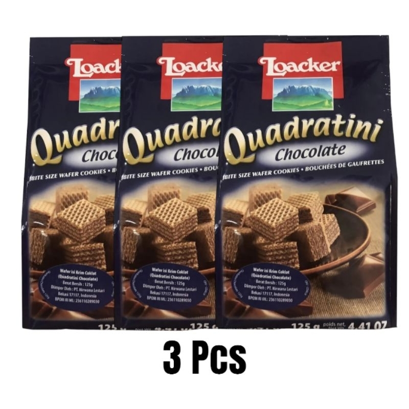 

Loacker Wafer Quadratini Chocolate | Coklat | Kokoa 3 × 126 gr