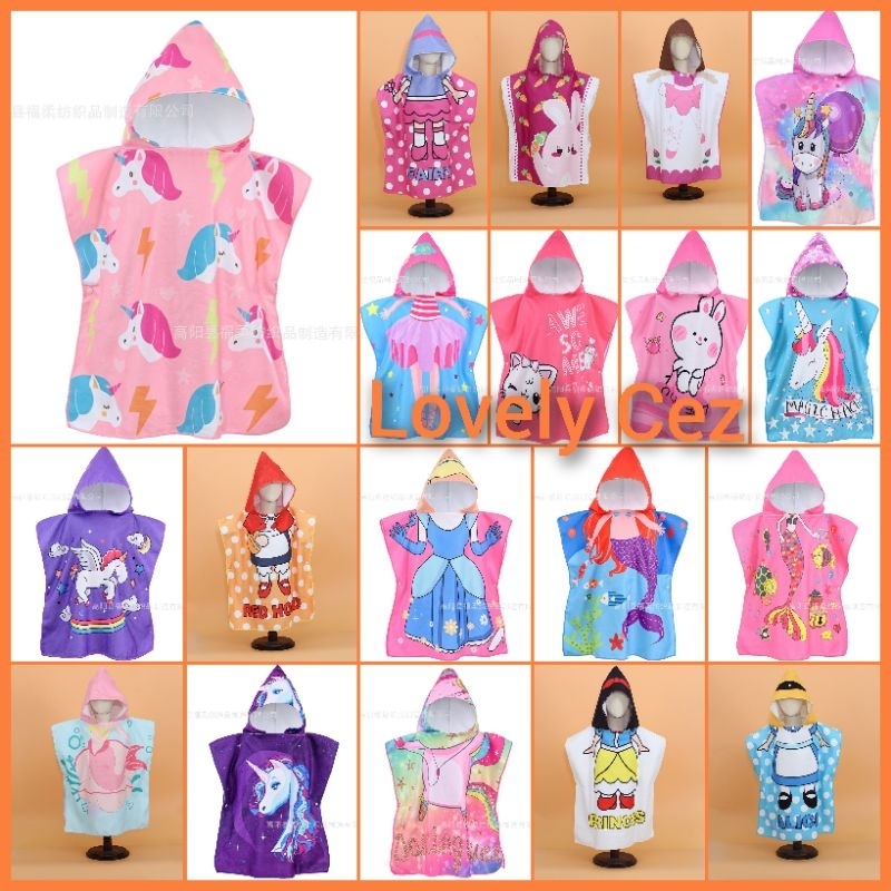 Handuk Ponco Anak Karakter Princess Handuk Berenang Ponco Ballerina, Unicorn