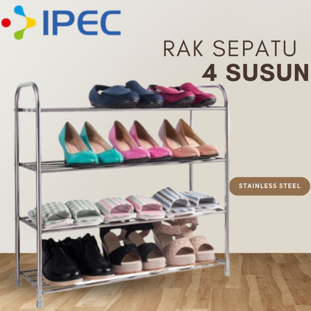 RAK SEPATU STAINLESS  4 SUSUN KOKOH ANTI KARAT  Serbaguna Portable Tempat Sepatu Sandal Rak stainless steel  Multifungsi 3164