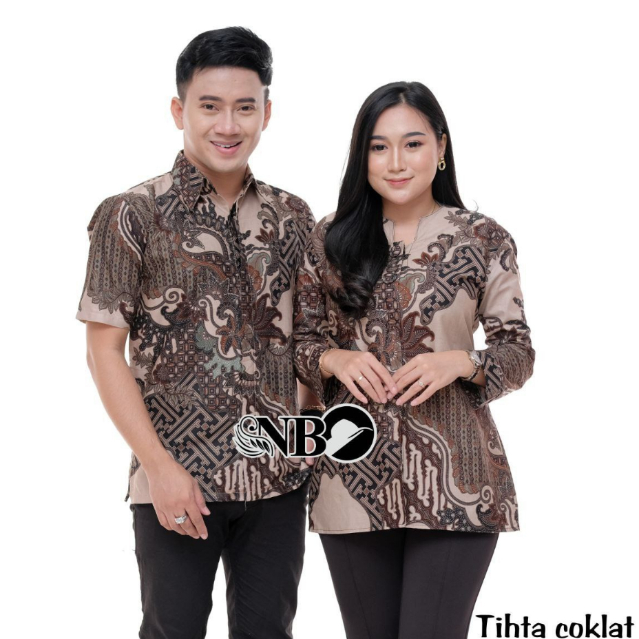 COUPLE ATASAN BATIK WANITA BLUS BATIK KEMEJA BATIK PRIA LENGAN PANJANG BATIK PUTRAMAHKOTA MOTIF KLASIK FLORAL SIZE M L XL XXL