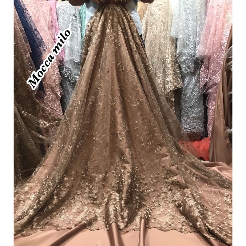 TERMURAH..!!! KAIN TILE TULLE AKAR MUTIARA BORDIR ATAS BAWAH / BAHAN BROKAT MUTIARA KEBAYA