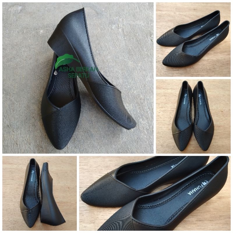 Sepatu Karet Kerja Wanita Wedges l Sepatu Wanita Hak 4 CM Lentur l Fuhaha 710