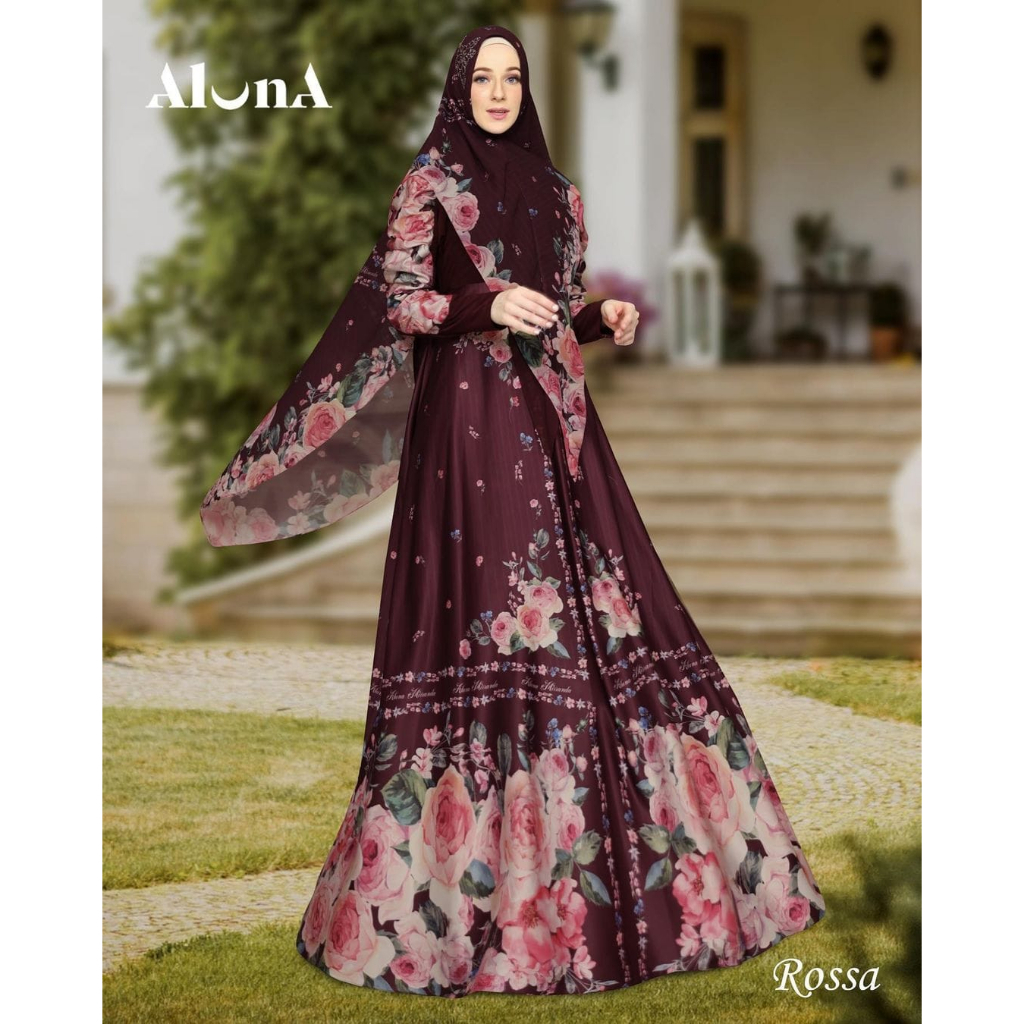 ROSSA By Aluna Mirranda Gamis Set Khimar Syari Motif Simple Mewah Elegan Premium ORIGINAL Brand