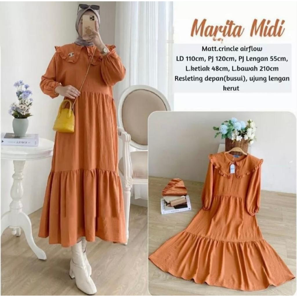 Merita Midi Dress Lengkap dengan Bross