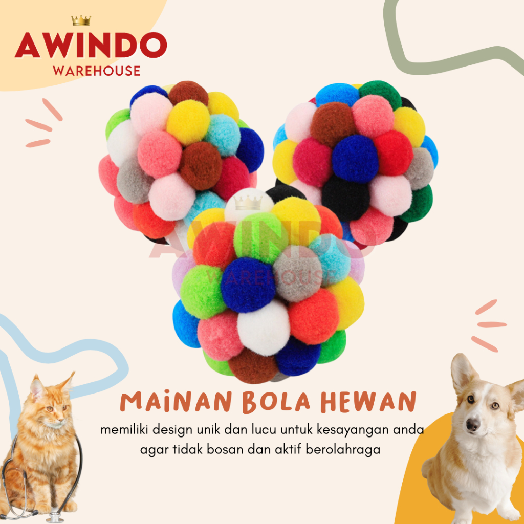 BOLA ONDE ONDE - Mainan Bola Kucing Anjing Gigit Onde Onde Cat Dog Chaser Toy