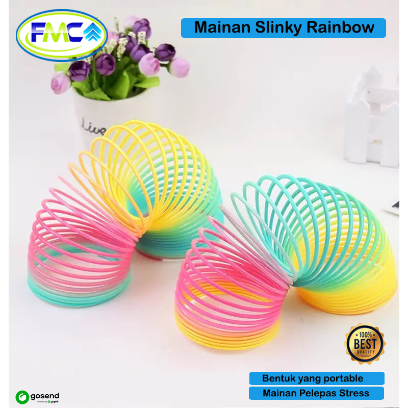 Mainan Anak Slinky Rainbow Spring Mianan Per Spiral Smile Pelangi Anti Stres Murah Mainan Edukasi Anak Muticolour Bahan Plastik