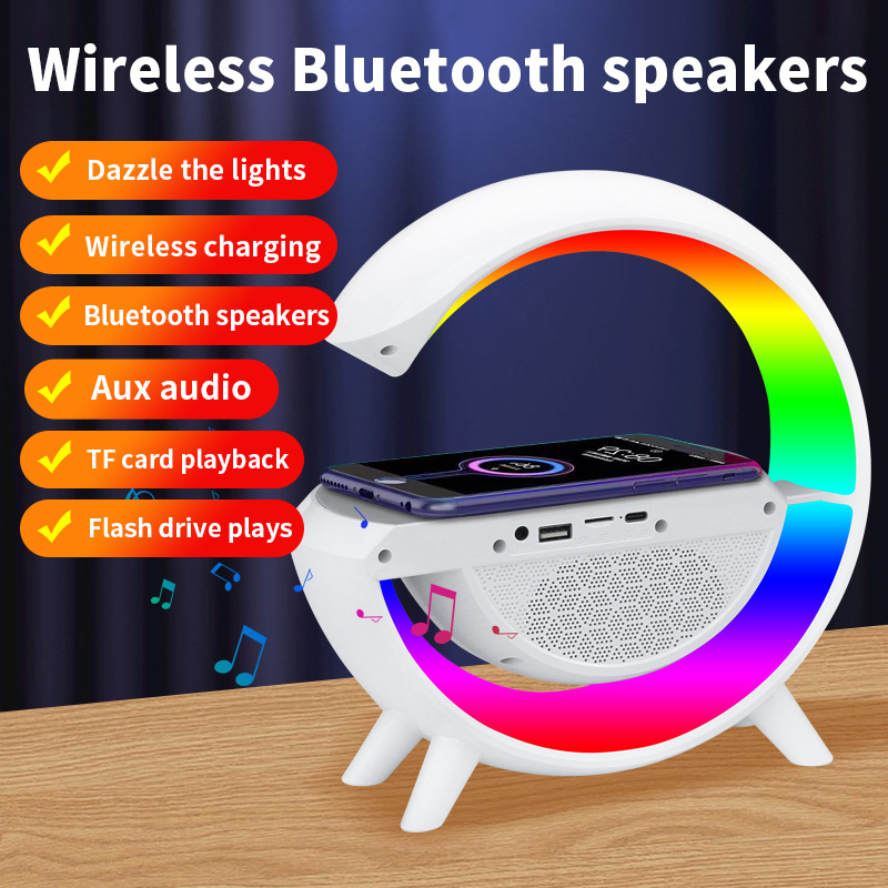 [ COD ]  Cahaya sekitar 15w Charger Nirkabel 7 IN 1 Speaker  Bluetooth Multi-fungsi Baru Dengan Pengisian Smart Home Atmospheric Lamp Lampu LED Multifungsi RGB Lampu Malam Lampu Jam Alarm Lampu Meja Speaker Bluetooth lampu proyeksi Mendukung