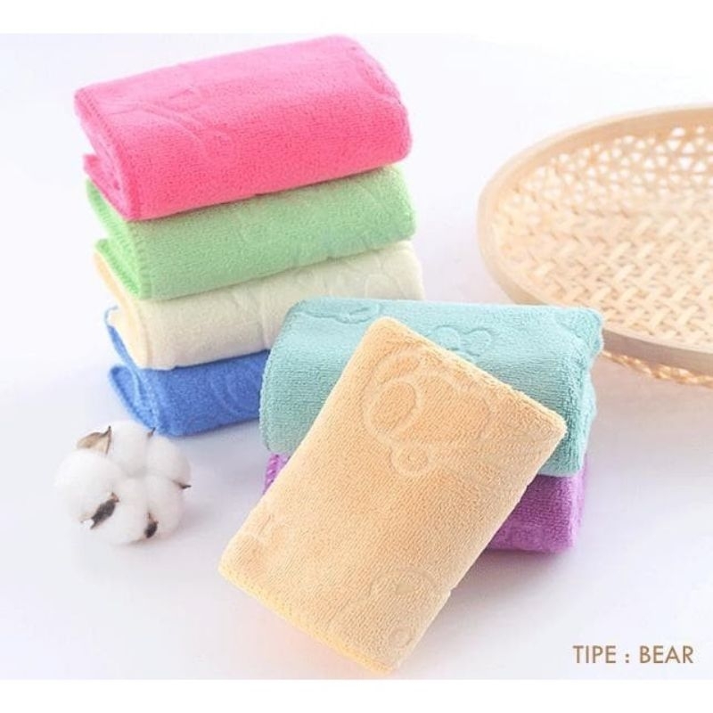 HANDUK KECIL Olahraga 30x60 dan 30x30  Untuk Muka Lembut Embos Polos Motif Beruang Microfiber Multifungsi Anduk Bayi Lembut Menyerap Bagus  Kain lap