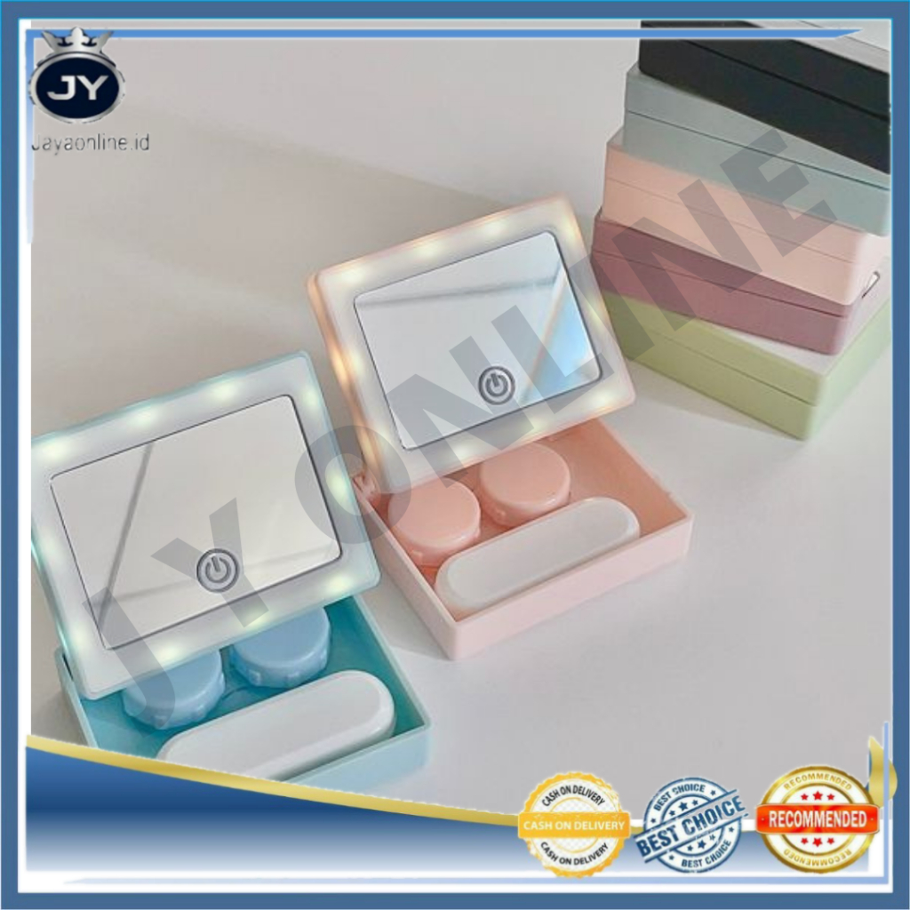 JY CL10 Case Lensa Kotak Dengan Cermin dan Lampu LED Aesthetic Tempat Lensa Softlens Travel Import Murah