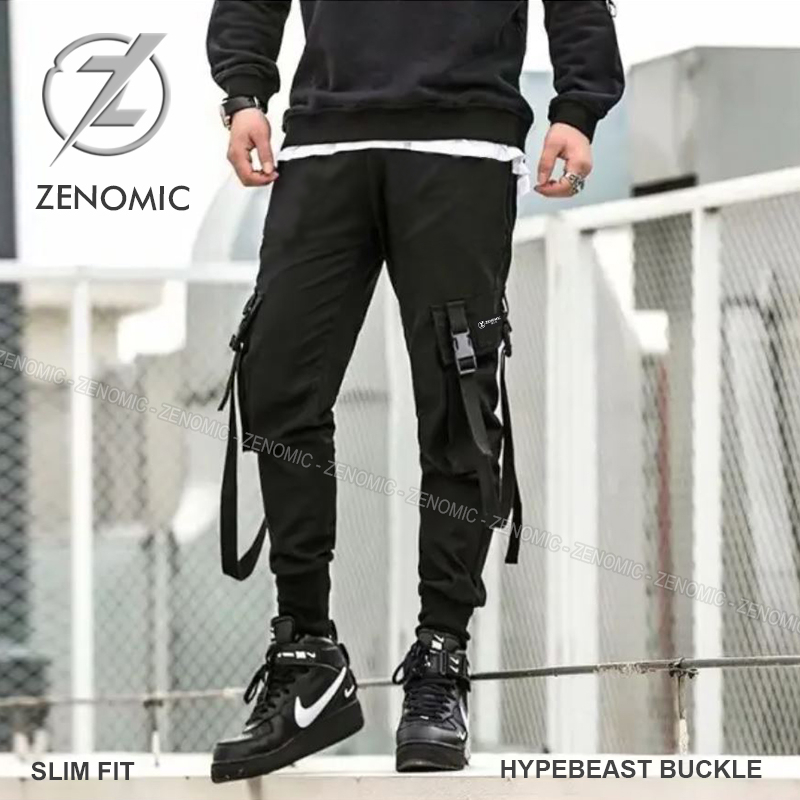 Celana Jogger Pants Cargo Hypebeast Pria Keren Black Slim Fit Korea Style