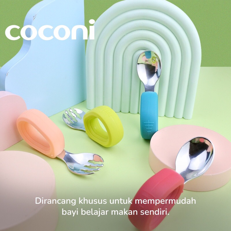 Coconi Sendok Makan Anak Set Stainless pegangan silicone