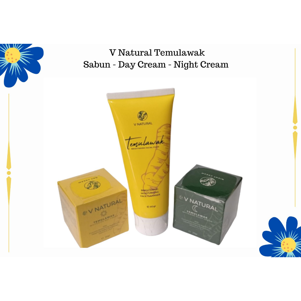 V Natural Temulawak Paket Skincare BPOM Wajah Glowing Krim Siang Malam Flek Hitam Jerawat Facial Foa