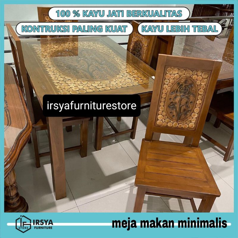 Meja Makan Minimalis Kayu Jati / Meja Makan Jati 4 Kursi