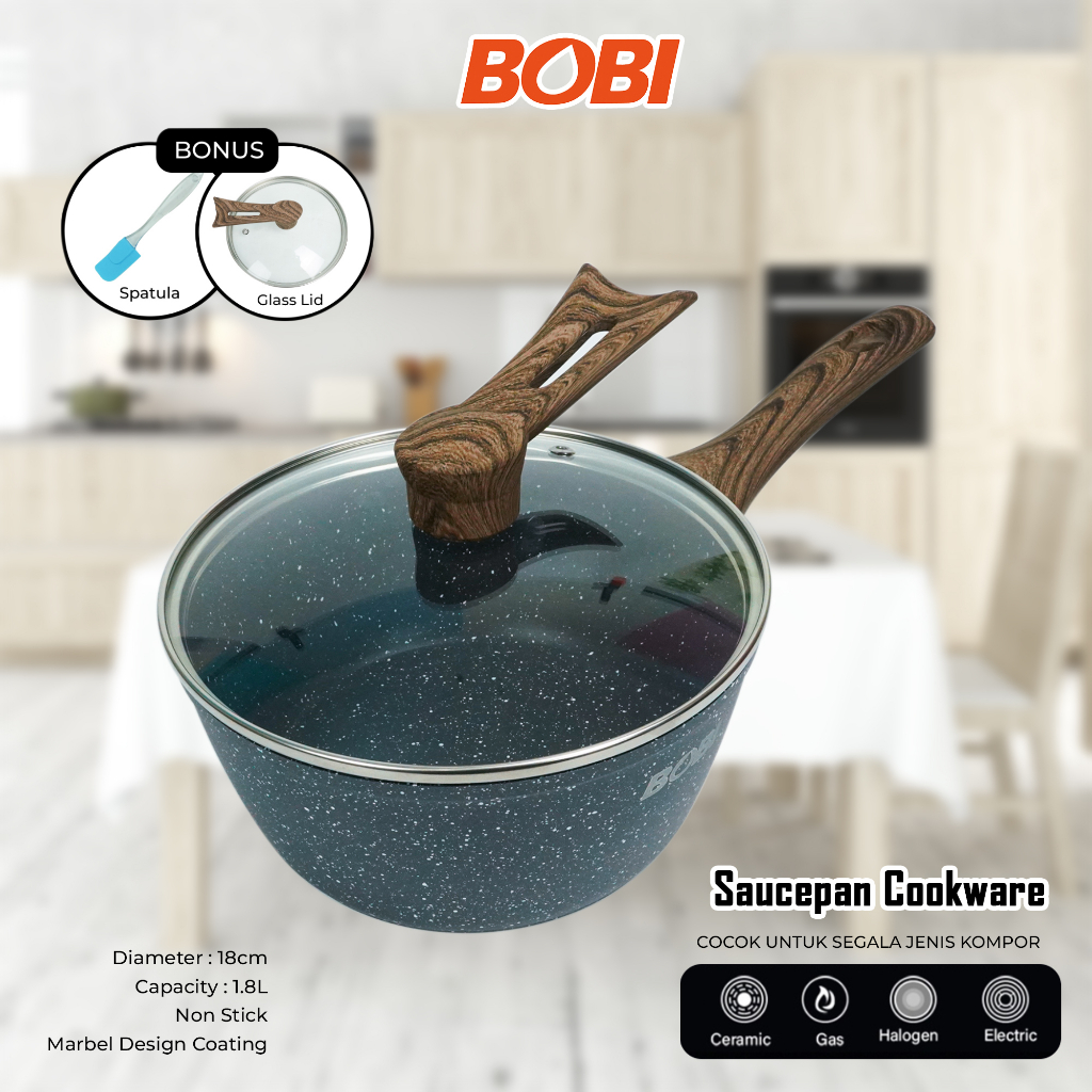 Saucepan Cookware 18 cm kode BB-S-18 /// Panci Anti Lengket Pan Kuah Masak Goreng BOBI - Warna Random