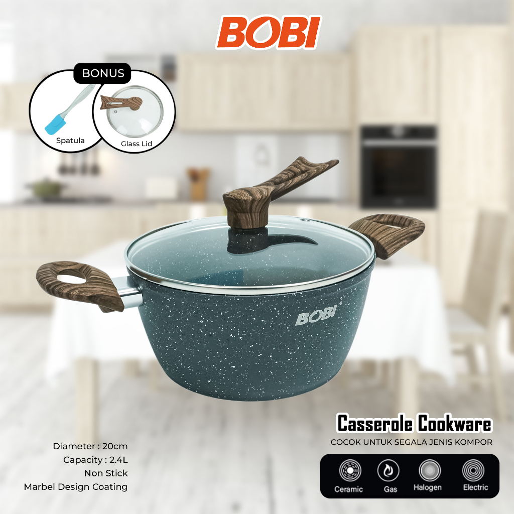 Casserole Cookware 20cm kode BB-C-20 // Panci Anti Lengket Pan Kuah Masak Goreng BOBI - Warna Random