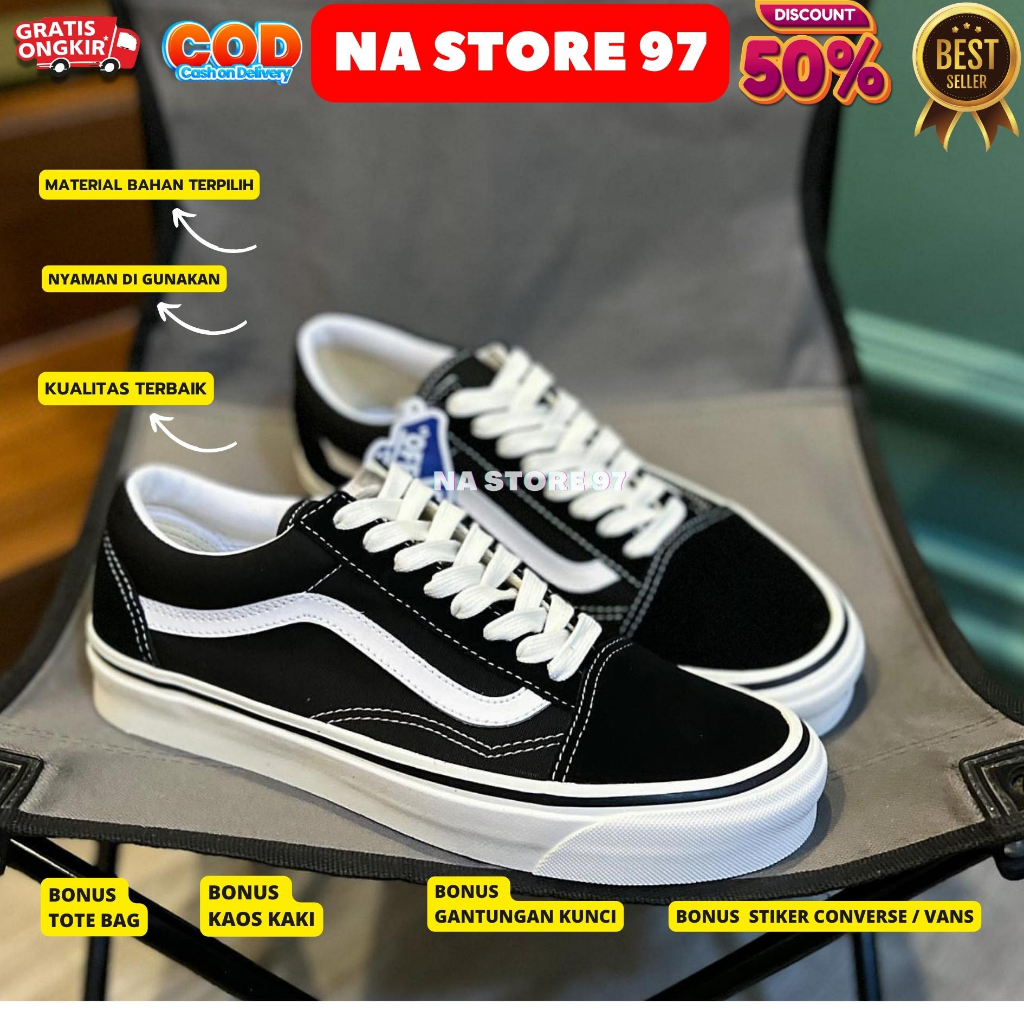 sepatu vans old skool klasik black white