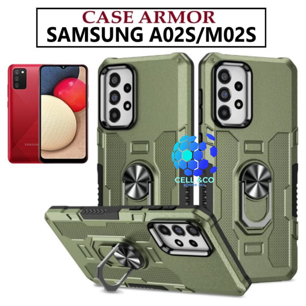 Case Armor SAMSUNG A02S/M02S Iring Cincin Magnetic Kesing Hp Protect kamera Premium Hard Case Standing Robot Pelindung Kamera