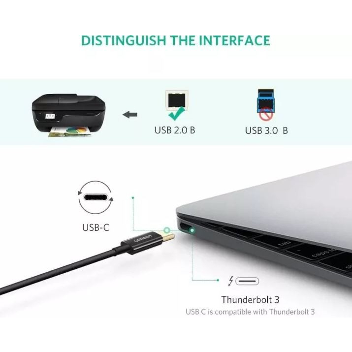 UGREEN Kabel Printer USB C to USB 2.0 Data Cable Canon Epson Scanner Fax 50446