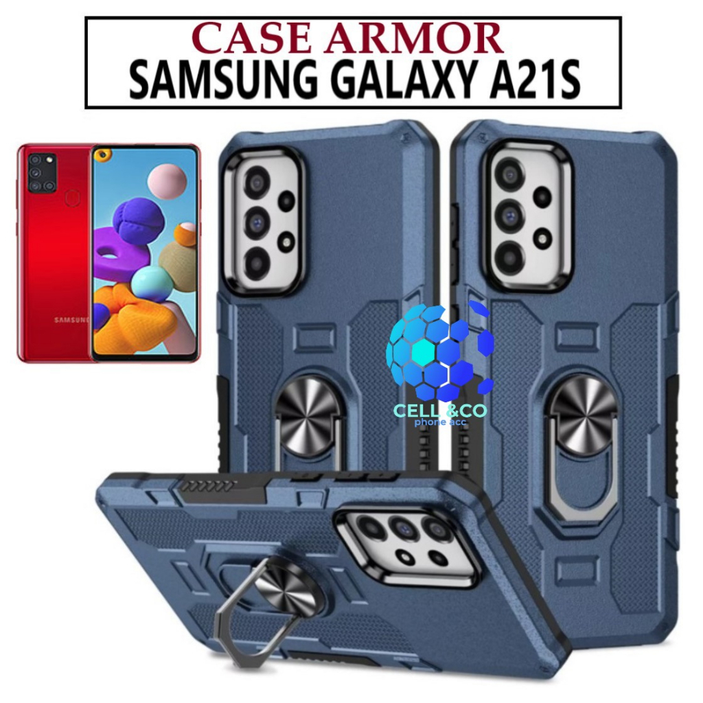 Case Armor SAMSUNG A21S Iring Cincin Magnetic Kesing Hp Protect kamera Premium Hard Case Standing Robot Pelindung Kamera