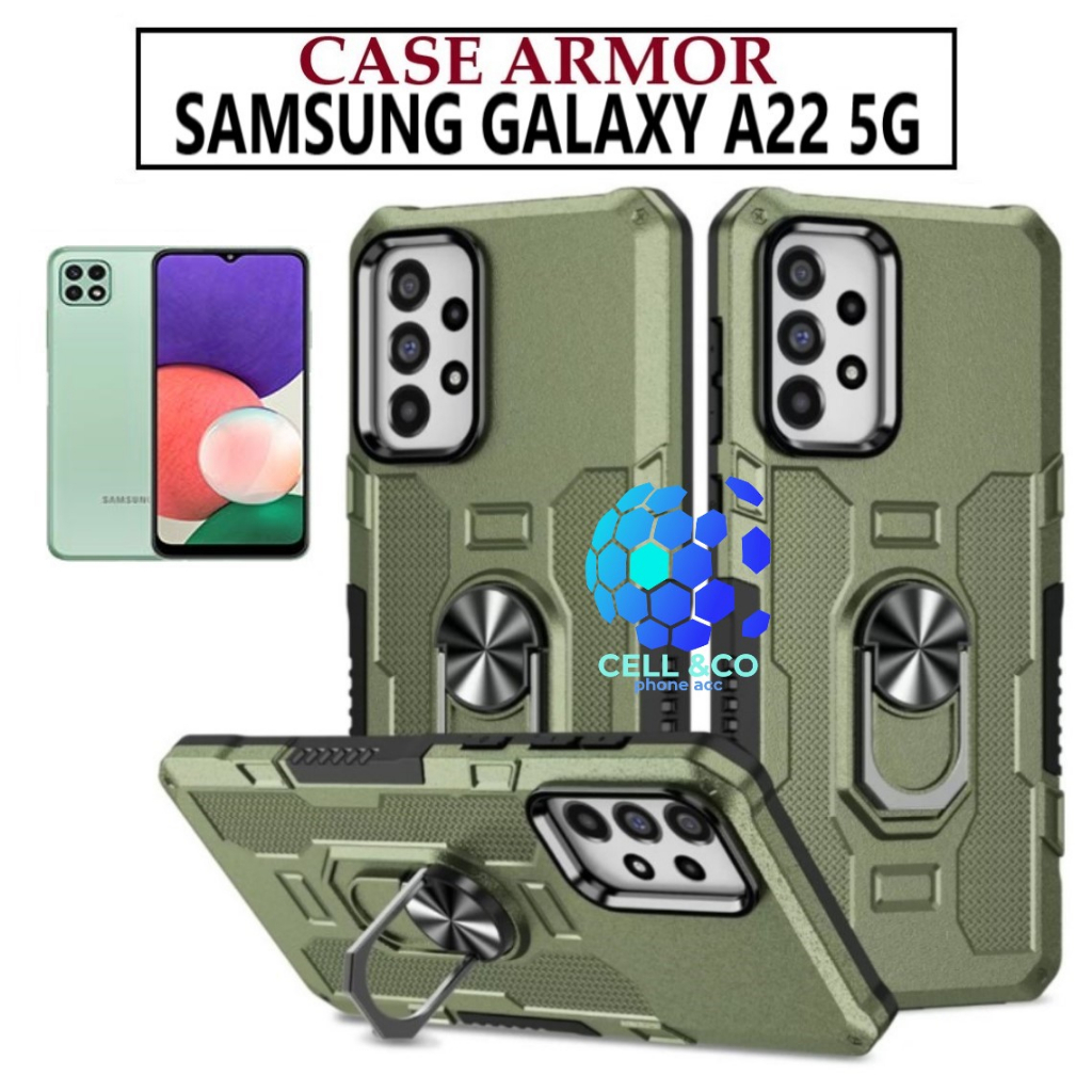 Case Armor SAMSUNG A22 5G Iring Cincin Magnetic Kesing Hp Protect kamera Premium Hard Case Standing Robot Pelindung Kamera