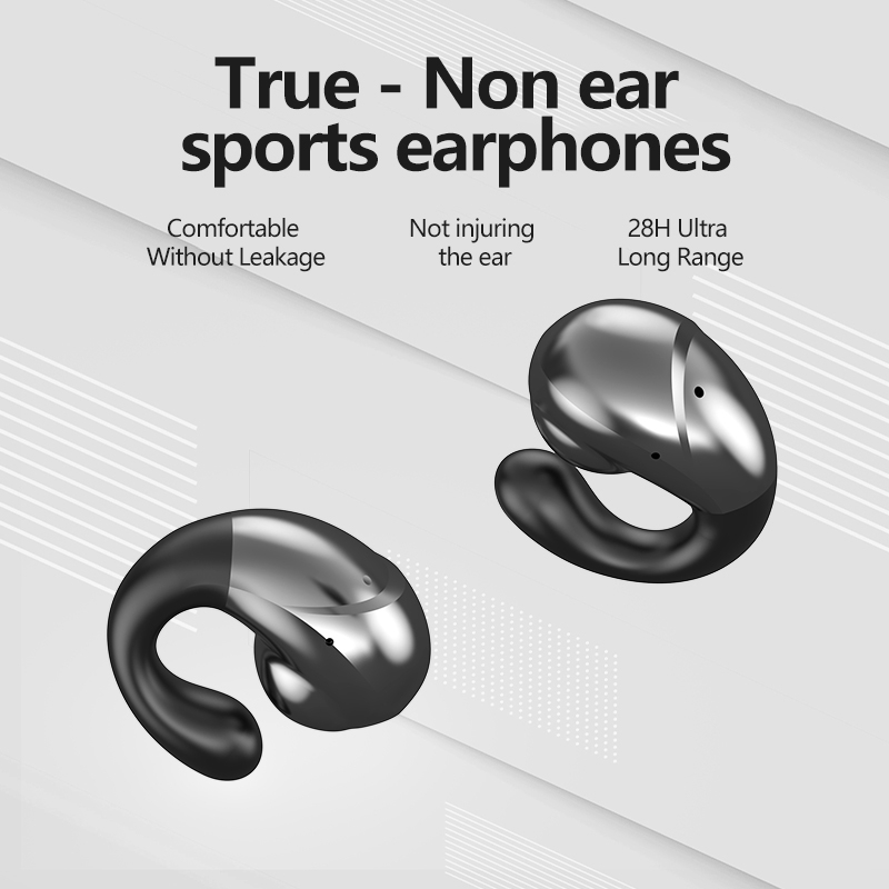 (COD) T20B Bone Conduction Bluetooth 5.3 Earphones Ear Clip Earring Wireless Headphones with Mic Calling Touch Control Sports Headsets