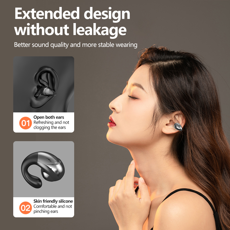 (COD) T20B Bone Conduction Bluetooth 5.3 Earphones Ear Clip Earring Wireless Headphones with Mic Calling Touch Control Sports Headsets