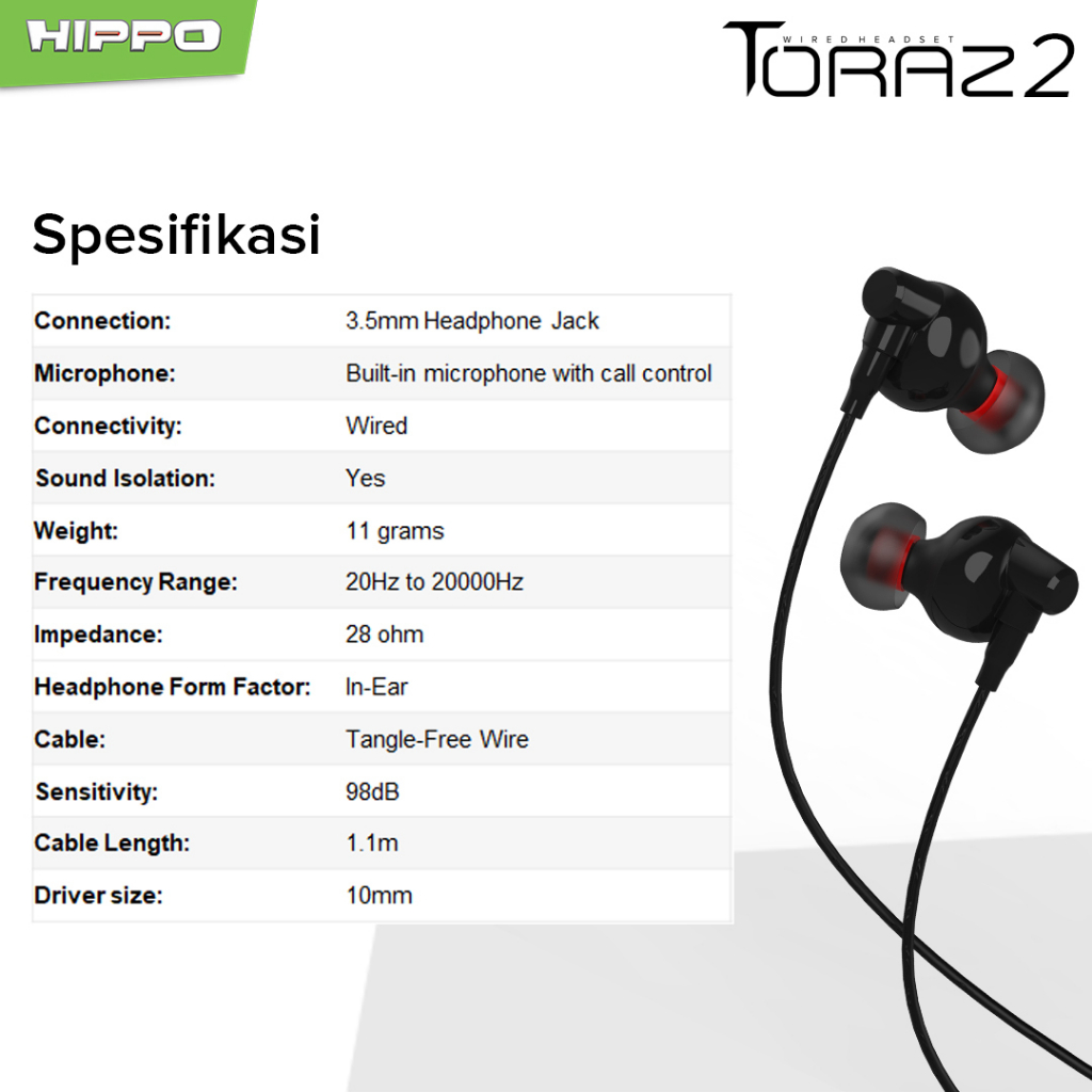 Hippo Earphone Toraz2 Super Bass Jack 3.5 mm Wired Handsfree Android Original Earbuds Headset