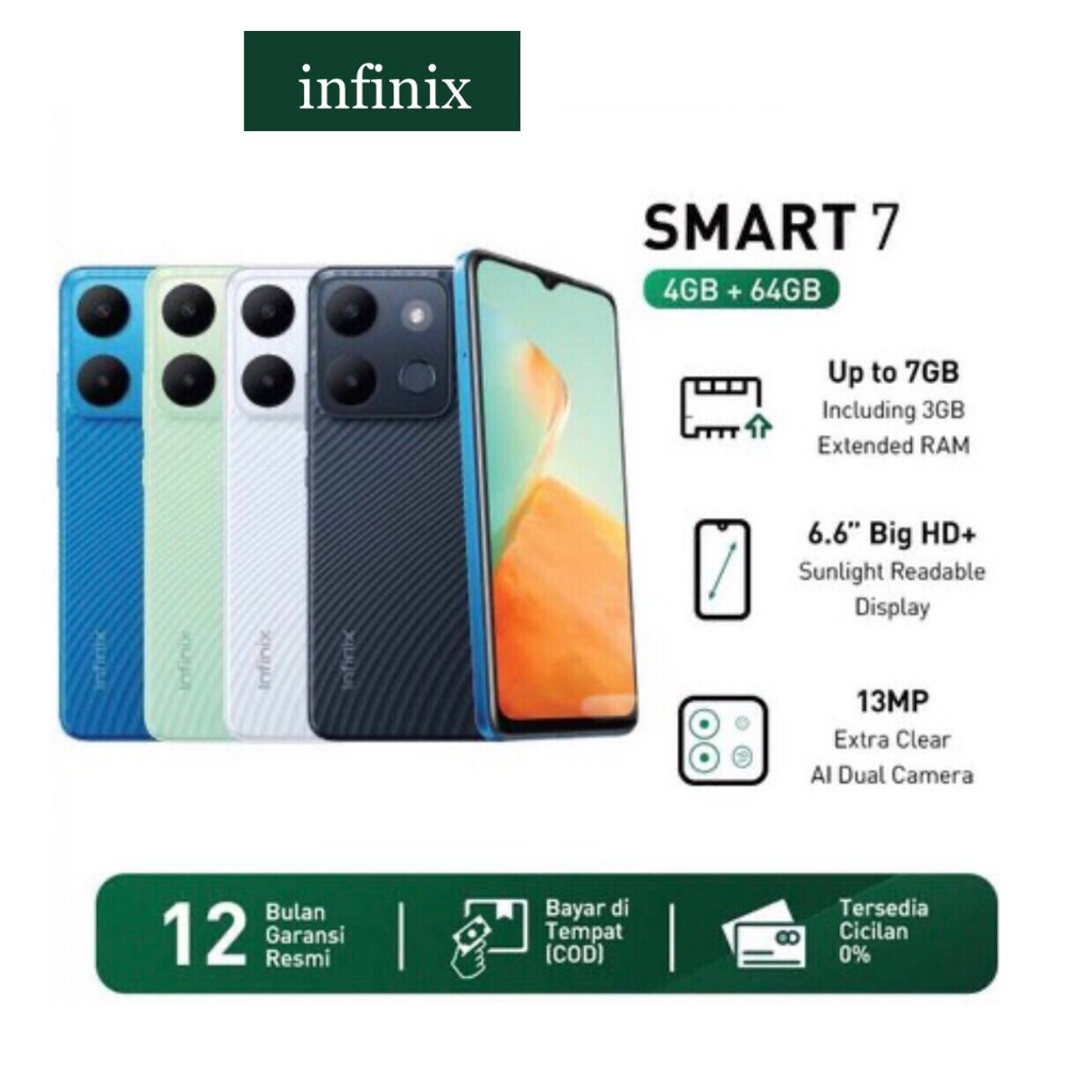 Infinix Smart 7 | 4GB+64GB | Extended RAM 3GB | Helio A22 | 5000mAh | Garansi Resmi Infinix 1 Tahun