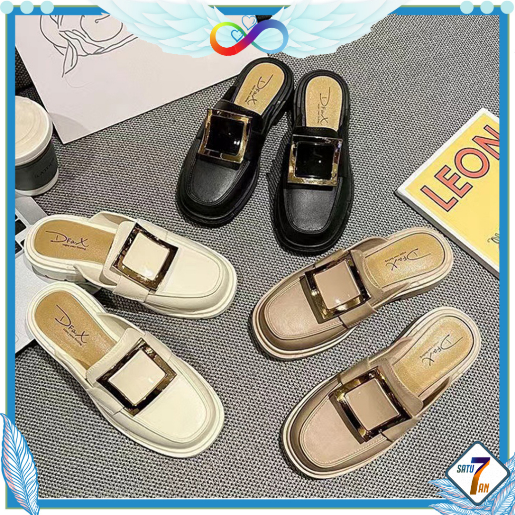 Sepatu Sandal Slop Flat Wanita Model Slip On Motif Fashion Korea Style Kasual Nyaman PVC Satu7an SPT-58