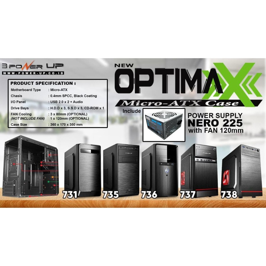 Casing Komputer POWER UP OPTIMAX Series Case PC Cassing CPU