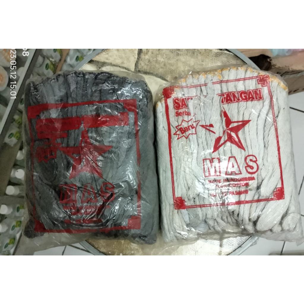 Sarung Tangan tukang Mas Putih/Hitam 1pak isi 12pasang  385g