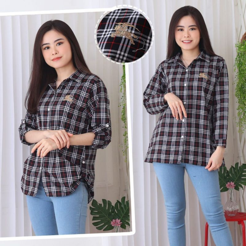 Kemeja import bahan adem jumbo Premium Casual crop L4T3 lengan panjang blouse Original FULL KANCING 