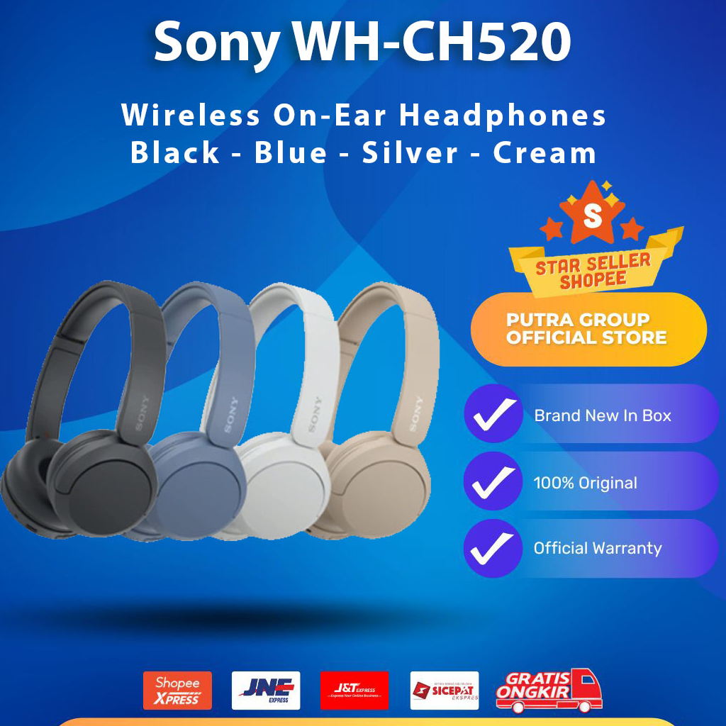 Sony WH-CH520 Wireless On-Ear Headphones with Microphone Headset