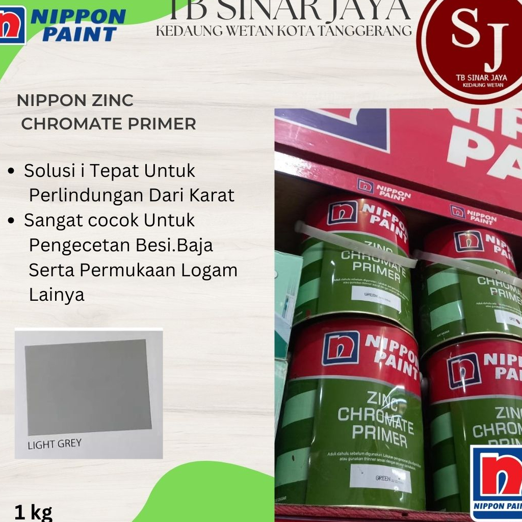 NIPPON ZINC CHROMATE PRIMER CAT DASAR / ANTI KARAT UNTUK BESI 1KG - LIGHT GREY